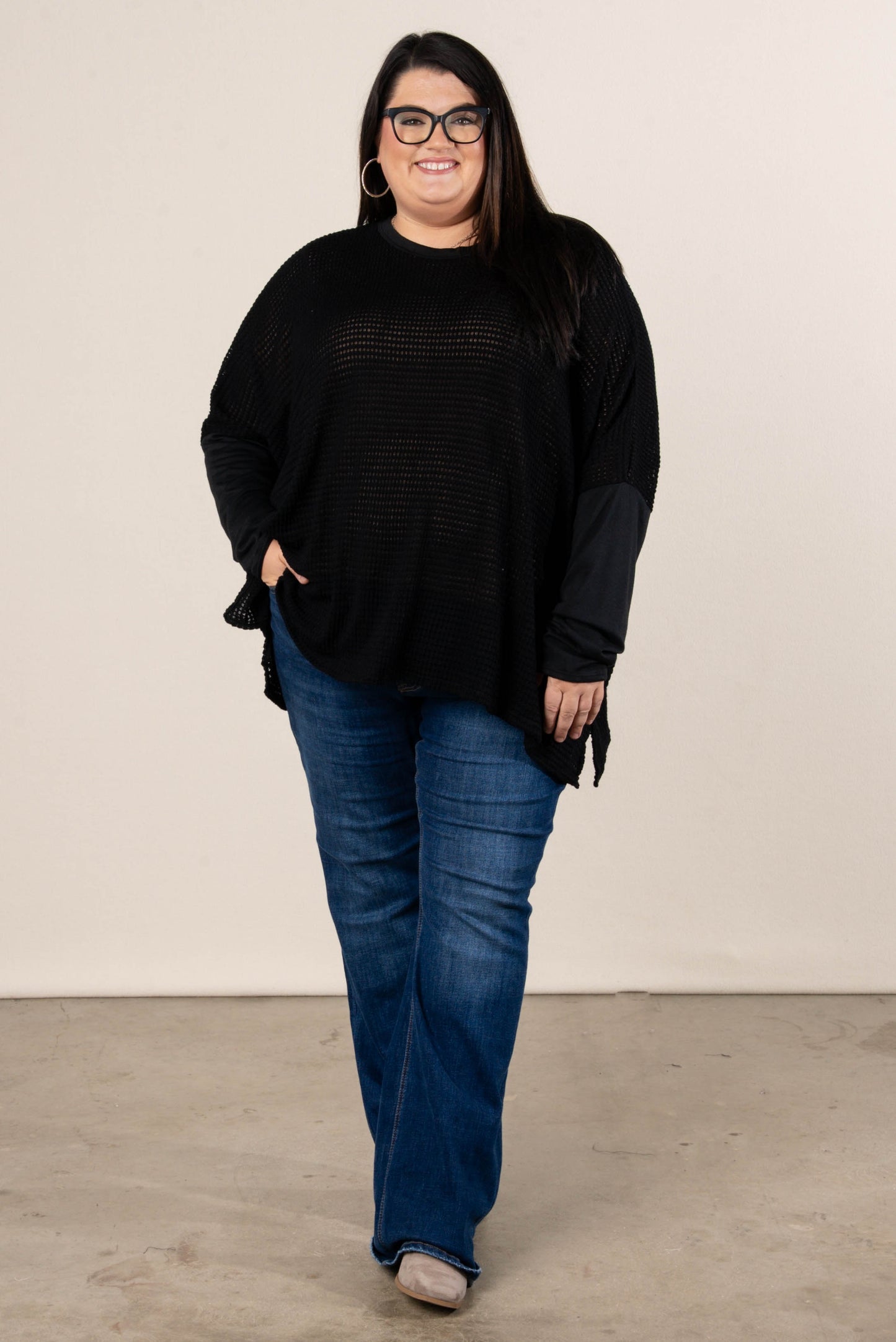 Harvest Moon Waffle Knit Poncho Top