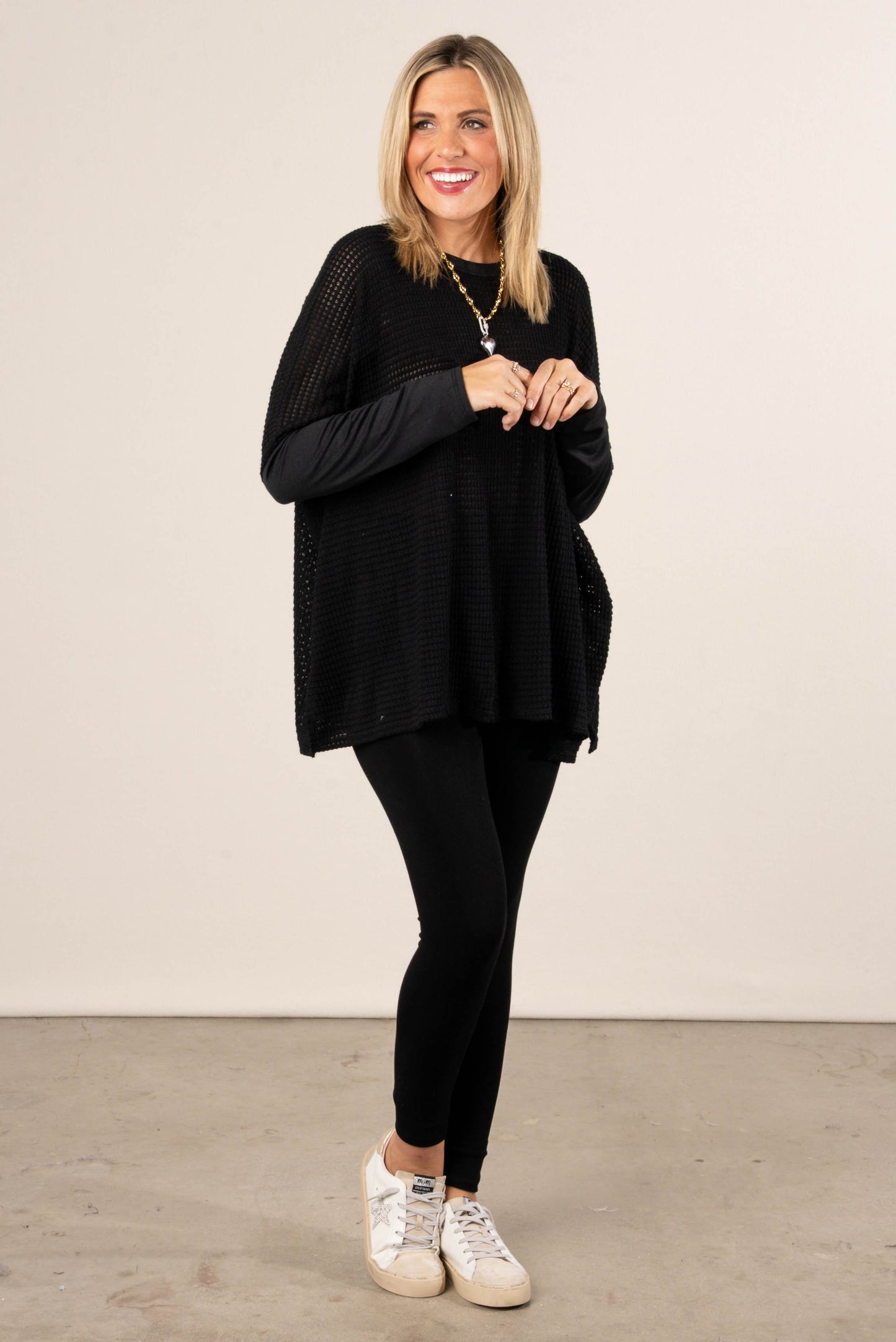 Harvest Moon Waffle Knit Poncho Top