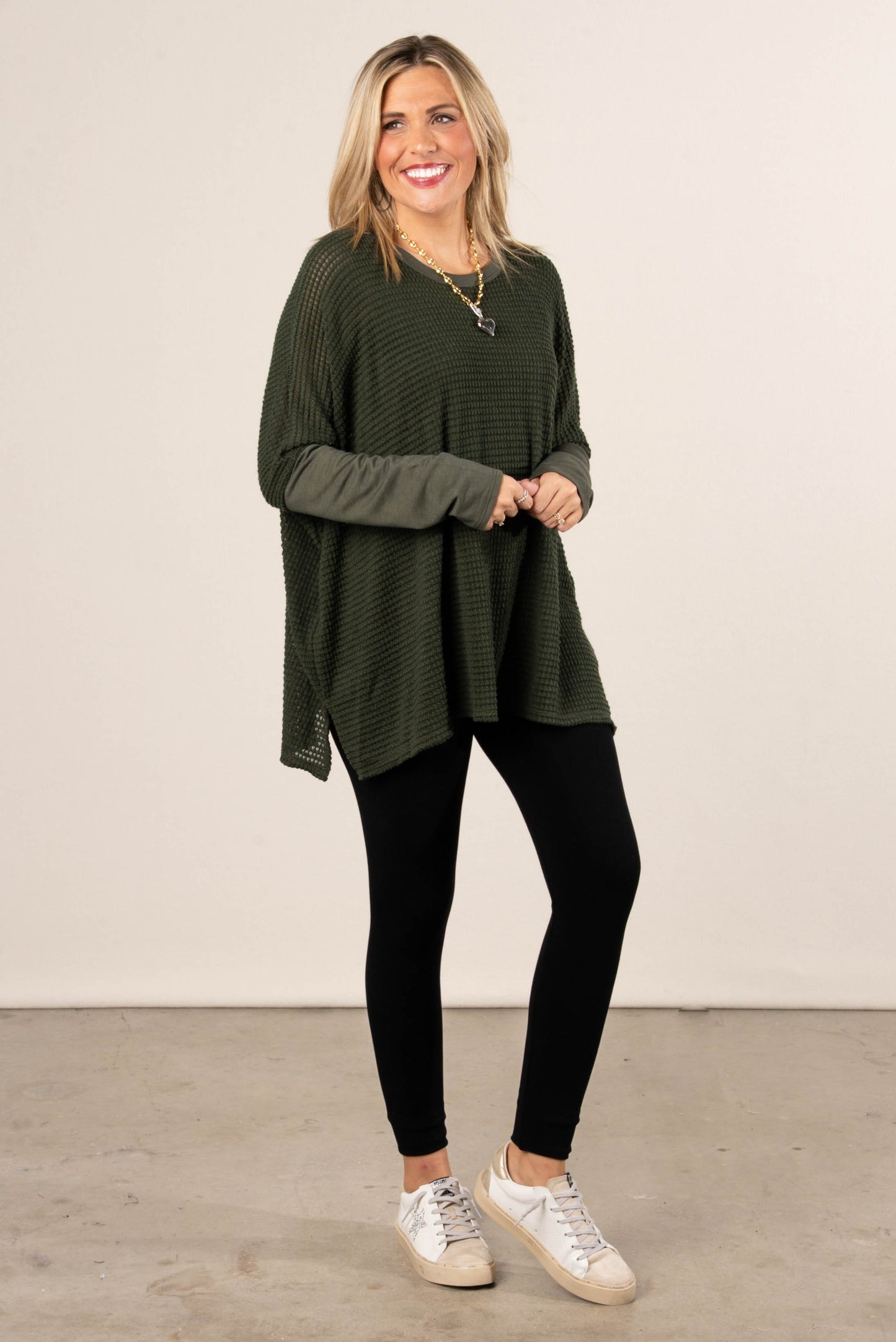 Harvest Moon Waffle Knit Poncho Top