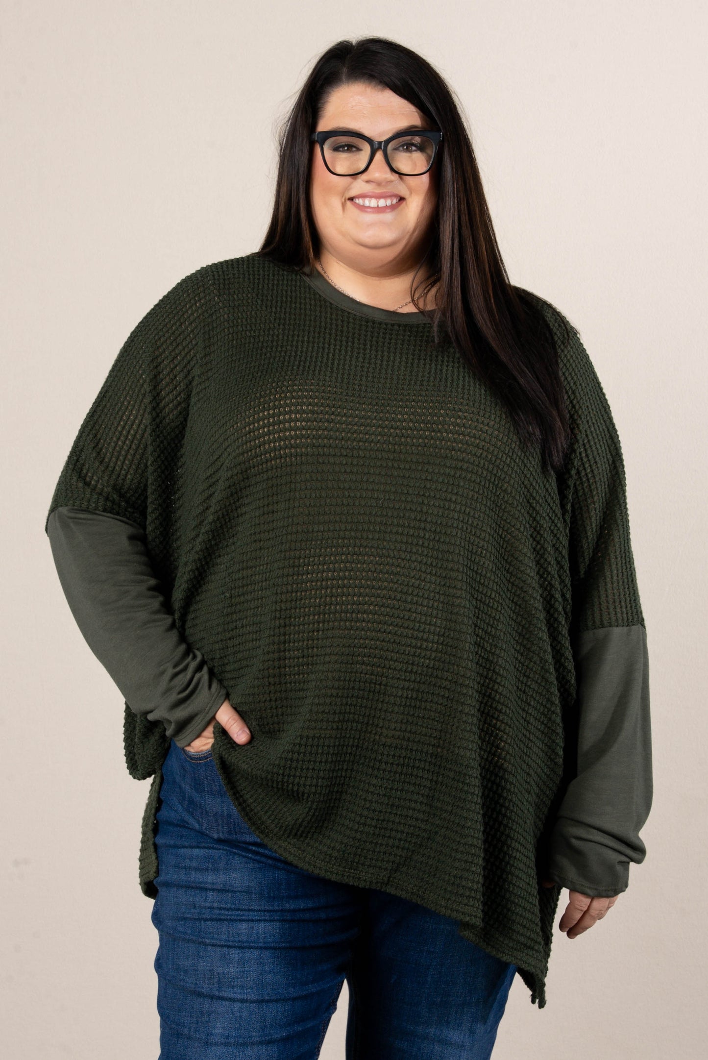 Harvest Moon Waffle Knit Poncho Top