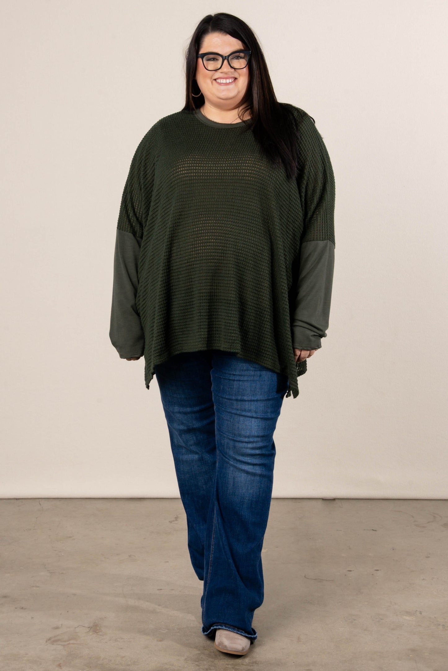 Harvest Moon Waffle Knit Poncho Top