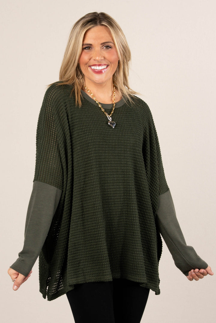 Harvest Moon Waffle Knit Poncho Top