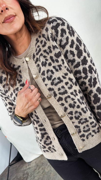 Marley Leopard Gold Button Sweater Cardigan