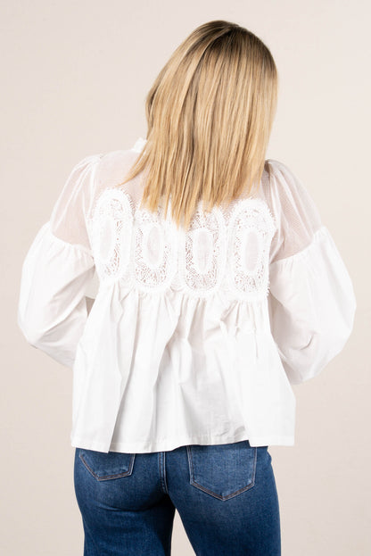 Alena Lace Applique Pleat Neck Blouse
