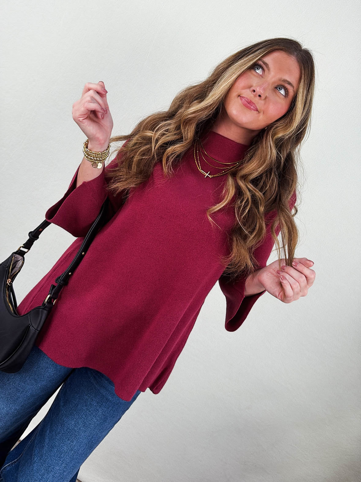 Karina Mock Neck Bell Sleeve Sweater