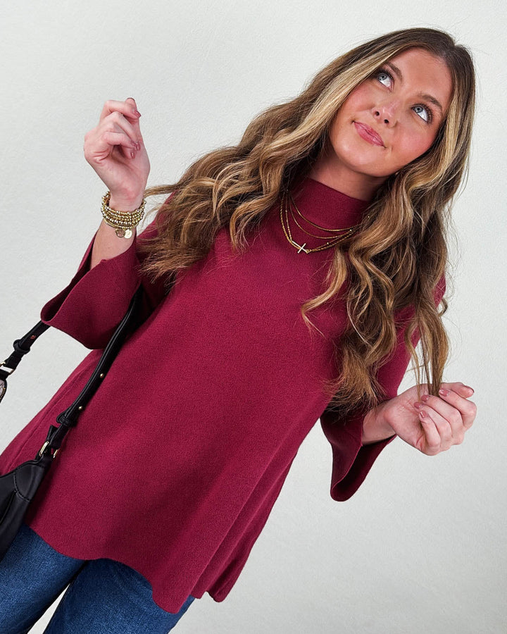 Karina Mock Neck Bell Sleeve Sweater