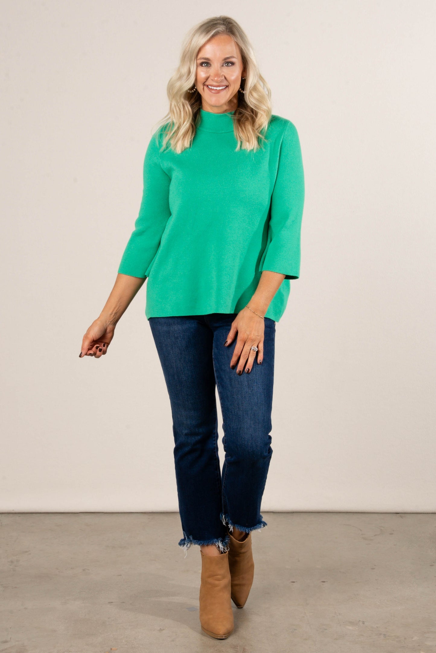 Karina Mock Neck Bell Sleeve Sweater