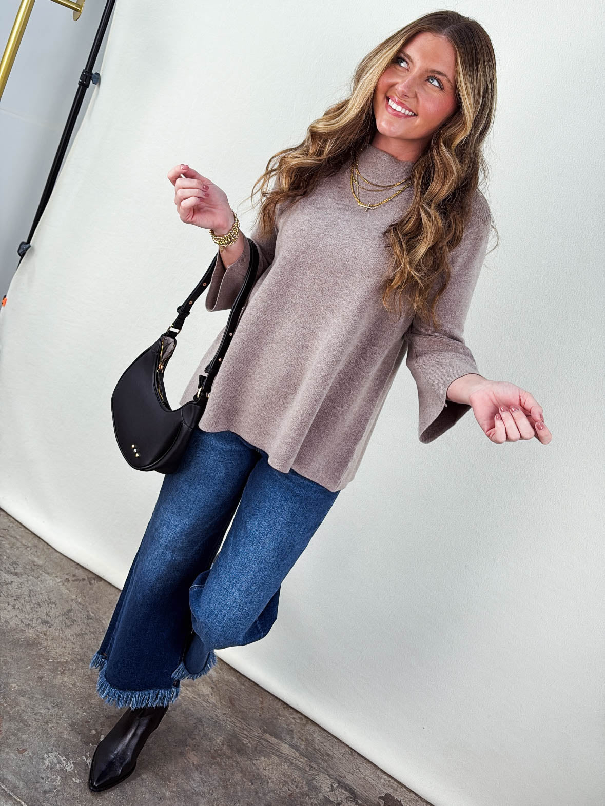 Karina Mock Neck Bell Sleeve Sweater