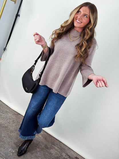 Karina Mock Neck Bell Sleeve Sweater