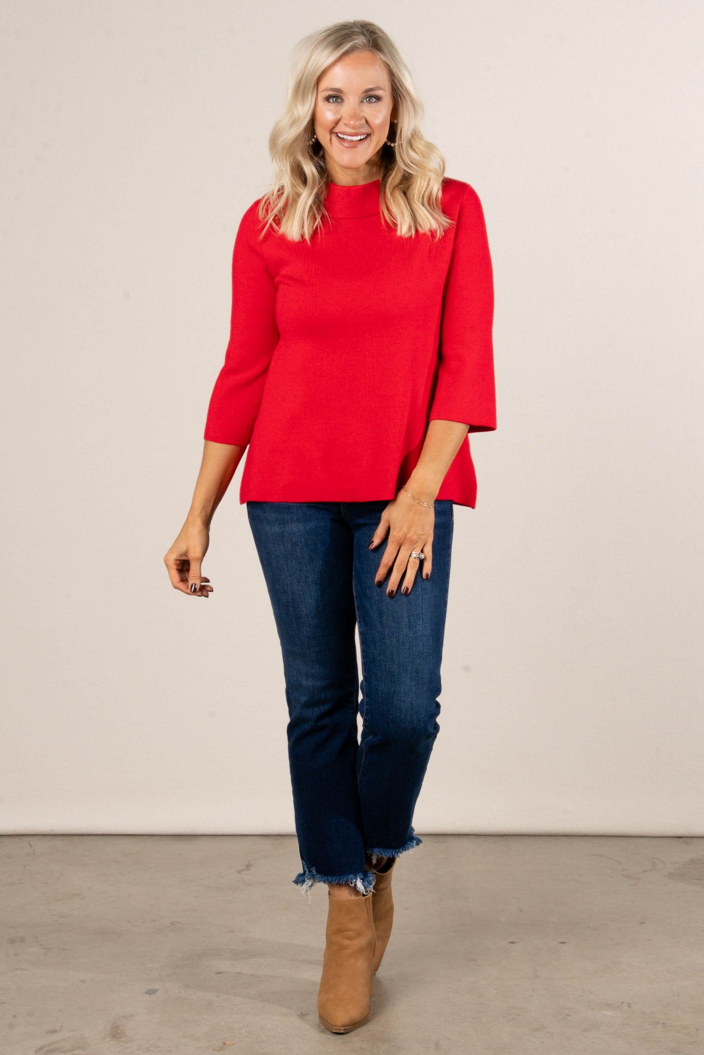 Karina Mock Neck Bell Sleeve Sweater