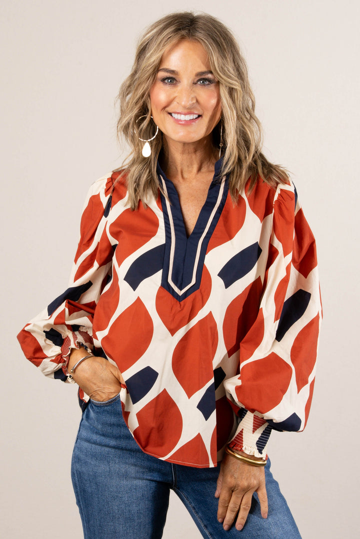 Katana Abstract Smocked Cuff Top