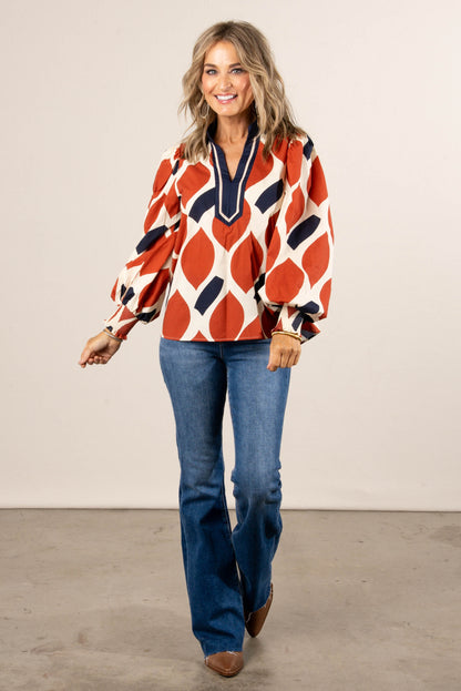 Katana Abstract Smocked Cuff Top