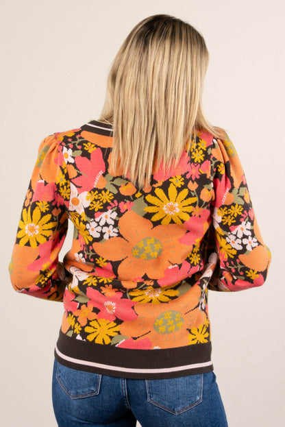 Retro Bloom Floral Puff Sleeve Sweater
