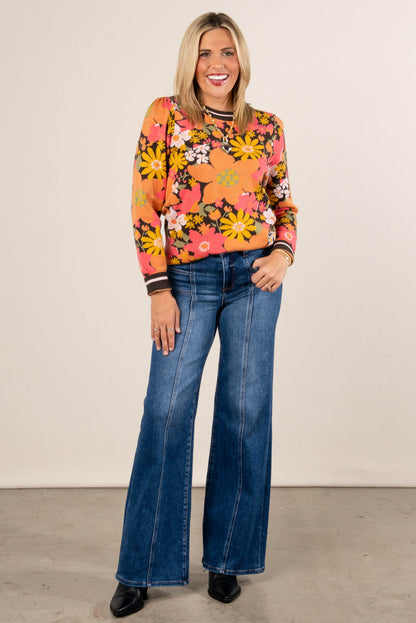 Retro Bloom Floral Puff Sleeve Sweater