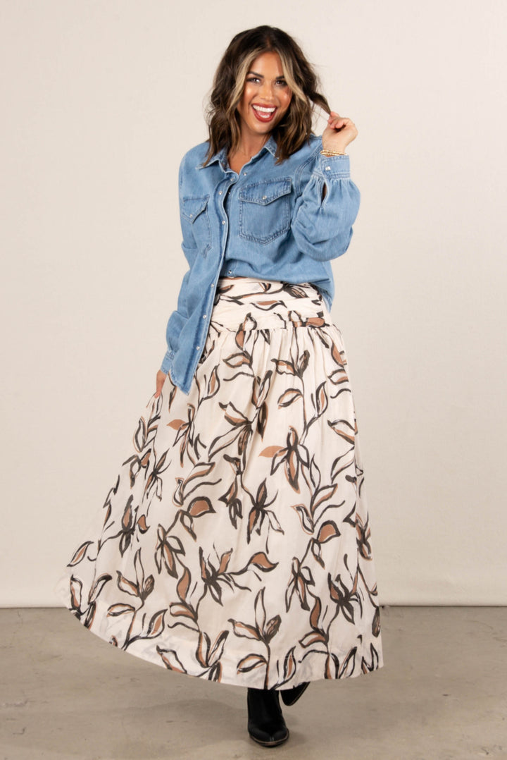 Trinity Floral Shirred Midi Skirt