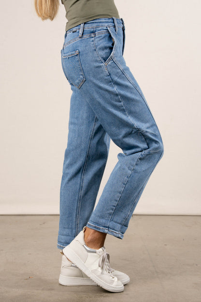 Risen Denim | Juno Mid Rise Rolled Cuff Barrel Jeans