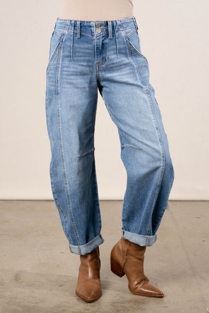 Risen Denim | Juno Mid Rise Rolled Cuff Barrel Jeans