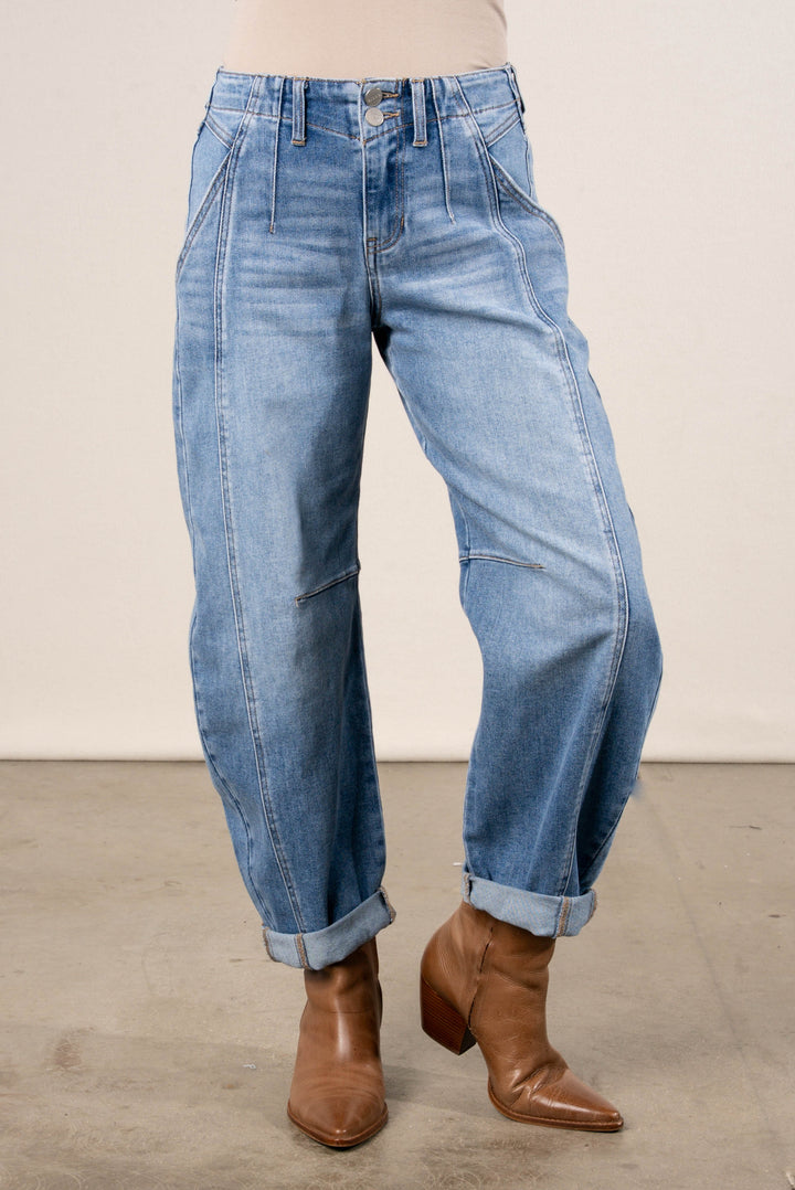 Risen Juno Mid Rise Rolled Cuff Barrel Jeans