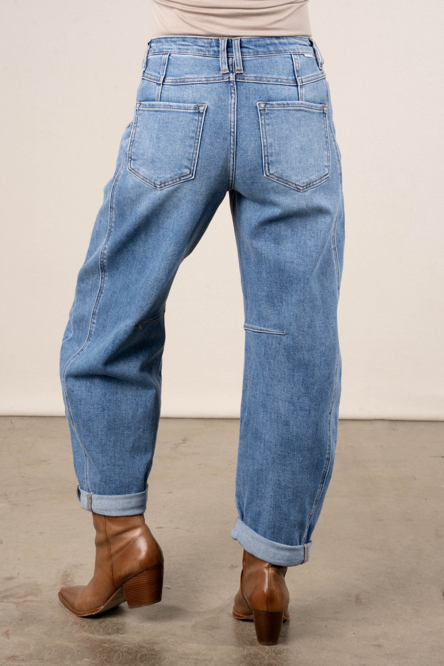 Risen Denim | Juno Mid Rise Rolled Cuff Barrel Jeans