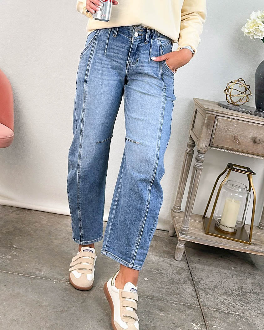 Risen Denim | Juno Mid Rise Rolled Cuff Barrel Jeans