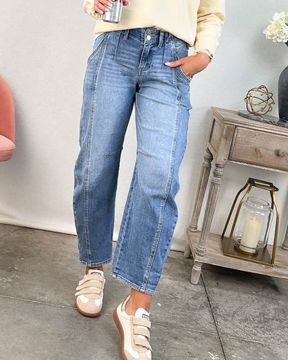 Risen Denim | Juno Mid Rise Rolled Cuff Barrel Jeans