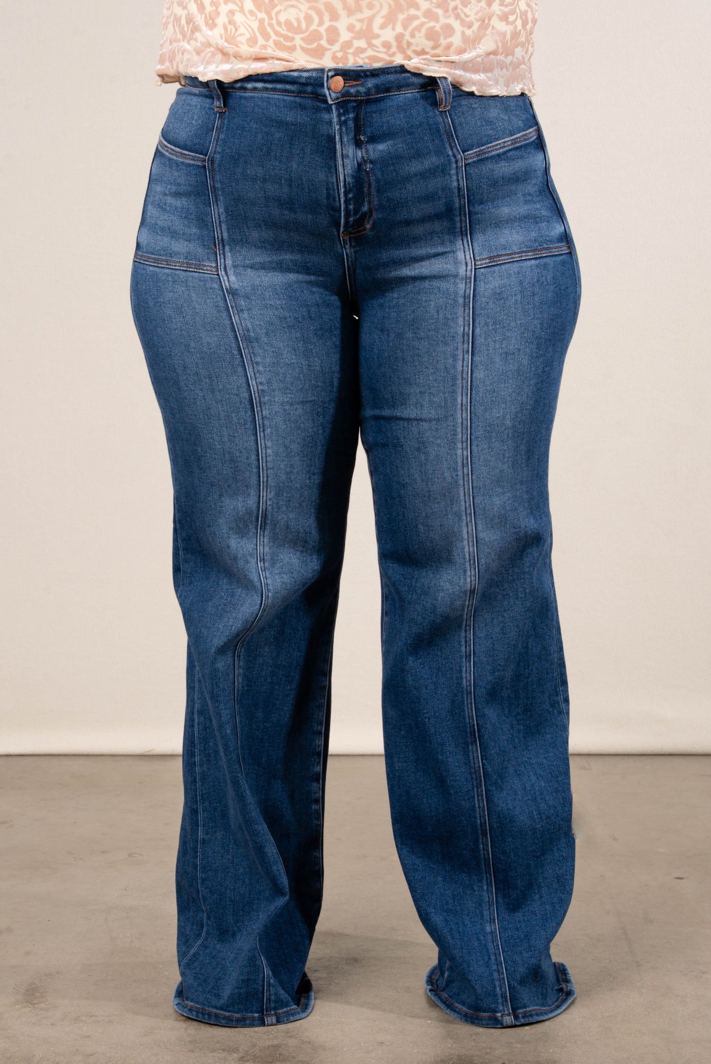 Risen Denim | Ramona Mid Rise Patch Pocket Wide Leg Jeans