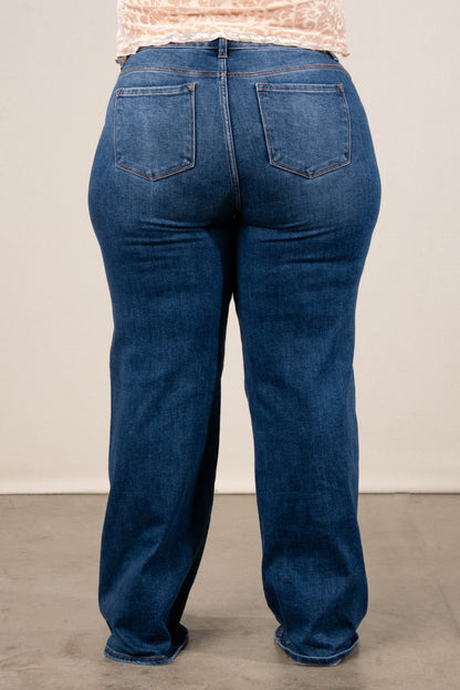 Risen Denim | Ramona Mid Rise Patch Pocket Wide Leg Jeans
