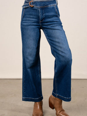 Risen Denim | Tiffany High Rise Tummy Control Crop Wide Leg Jeans