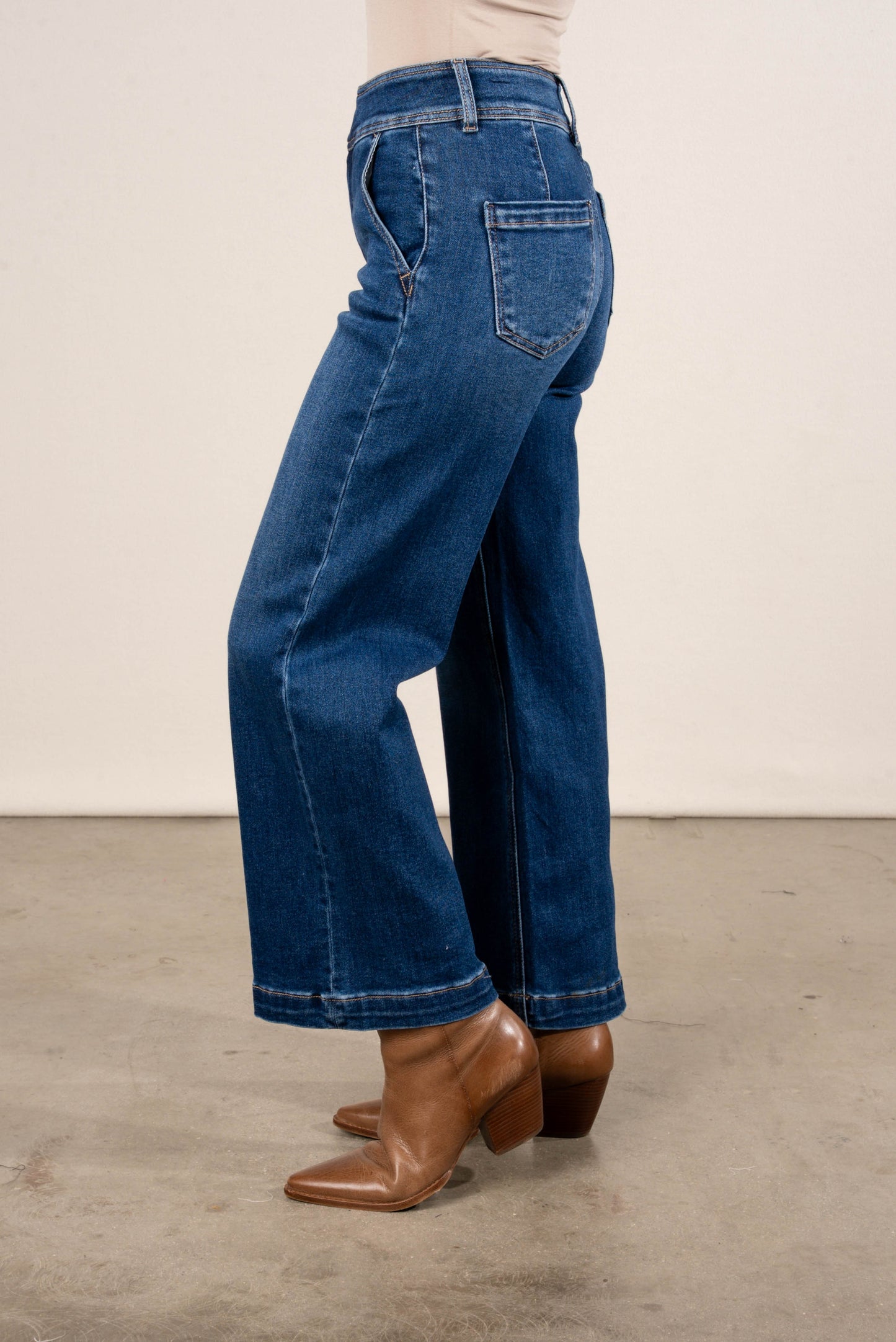 Risen Denim | Tiffany High Rise Tummy Control Crop Wide Leg Jeans