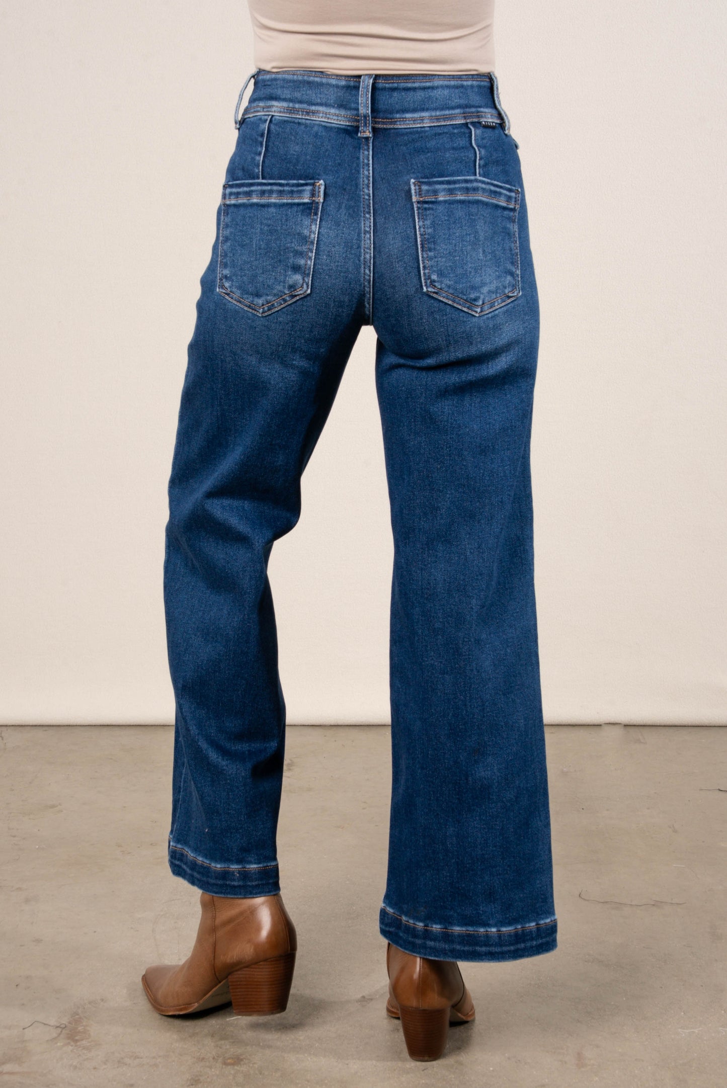 Risen Denim | Tiffany High Rise Tummy Control Crop Wide Leg Jeans