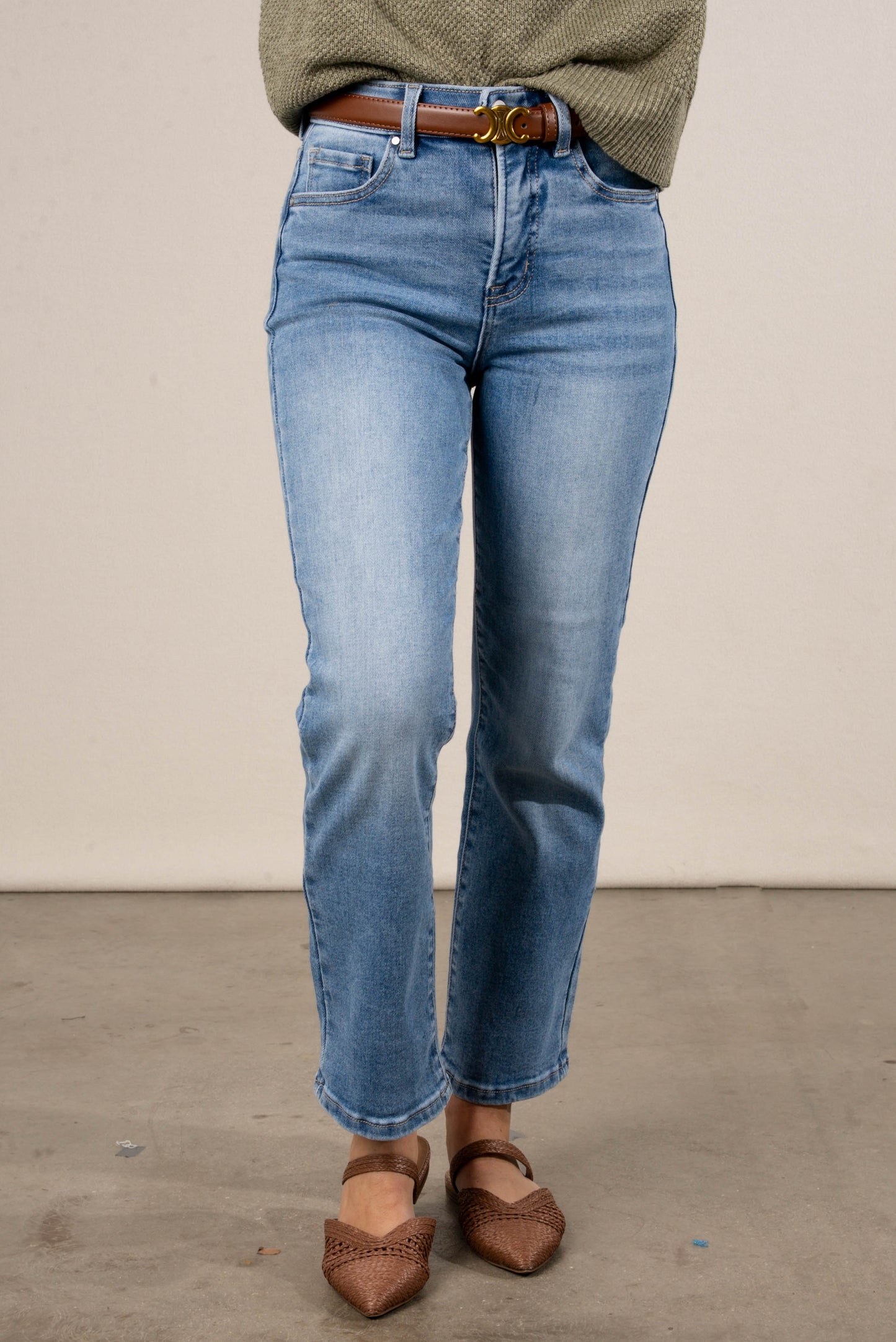 Risen Denim | Ronnie High Rise Tummy Control Crop Straight Leg Jeans