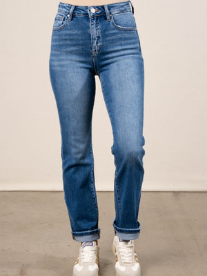 Risen Denim | Liz High Rise Cuffed Straight Leg Jeans