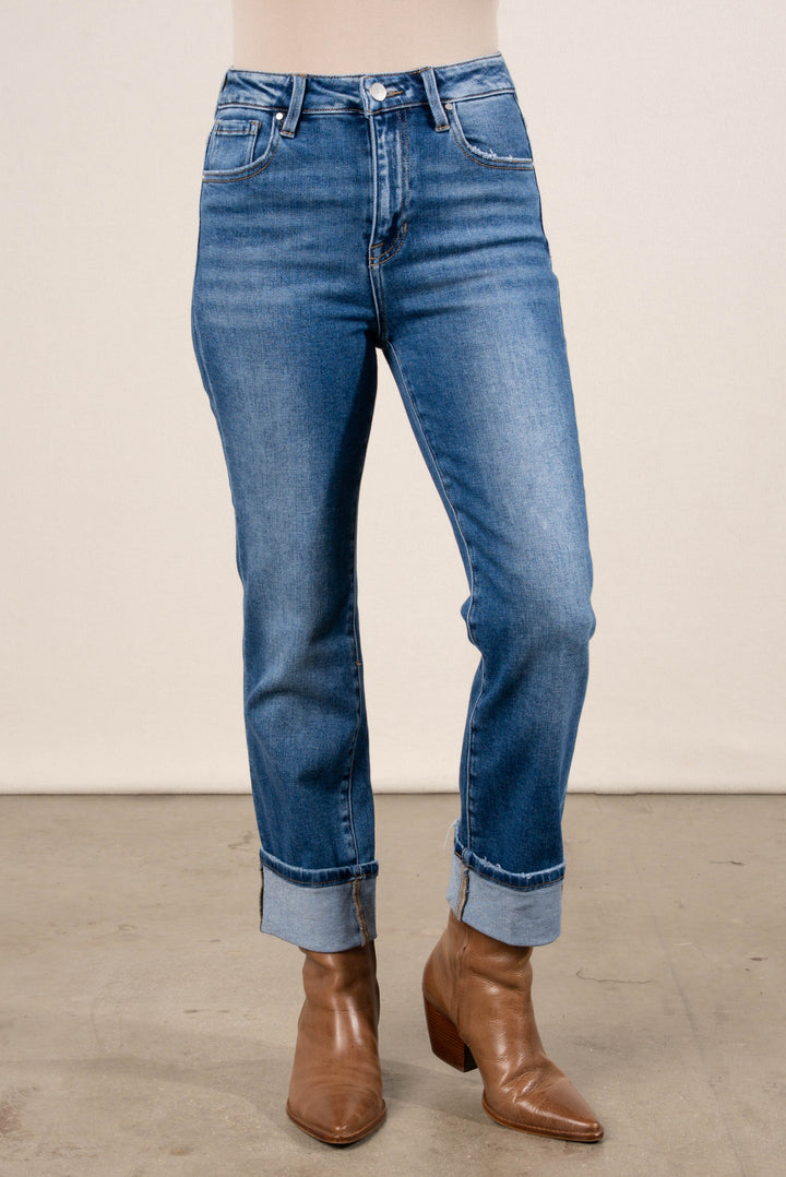 Risen Liz High Rise Cuffed Straight Leg Jeans