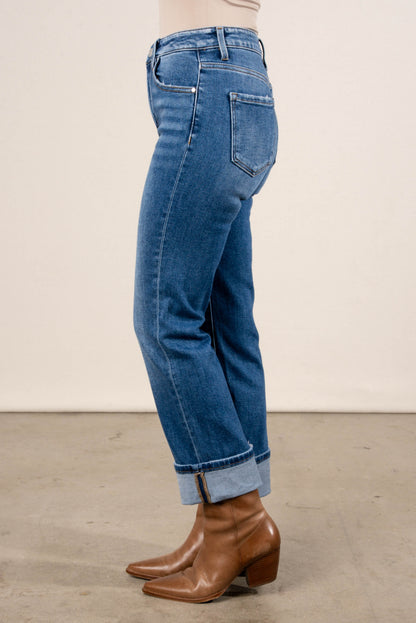 Risen Denim | Liz High Rise Cuffed Straight Leg Jeans