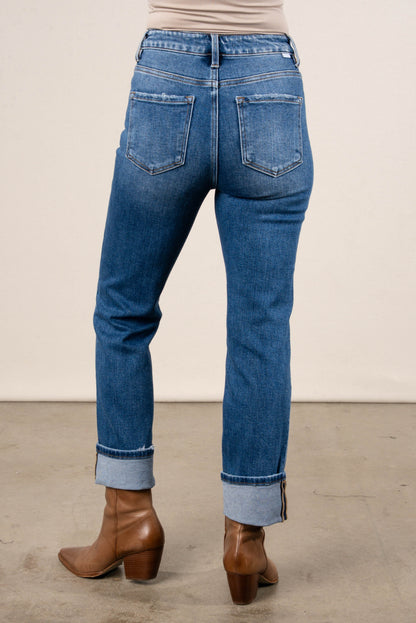 Risen Denim | Liz High Rise Cuffed Straight Leg Jeans