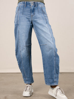 Risen Denim | Hollis Mid Rise Crop Barrel Jeans