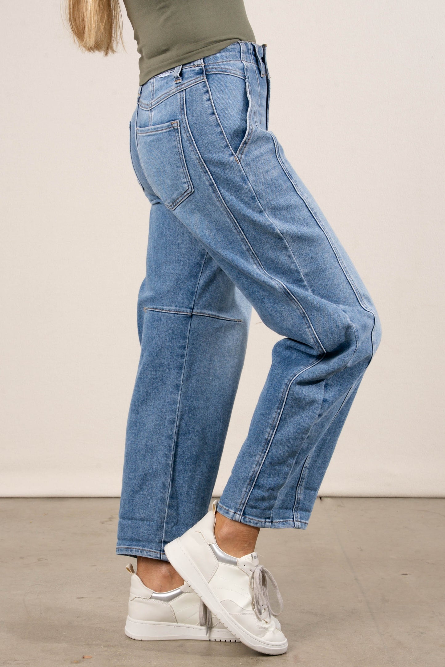 Risen Denim | Juno Mid Rise Rolled Cuff Barrel Jeans