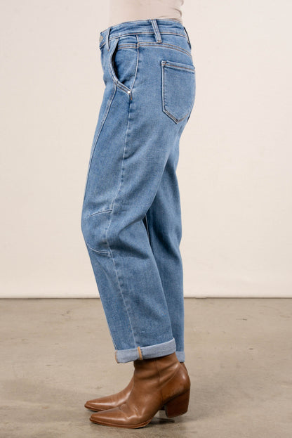 Risen Hollis Mid Rise Crop Barrel Jeans