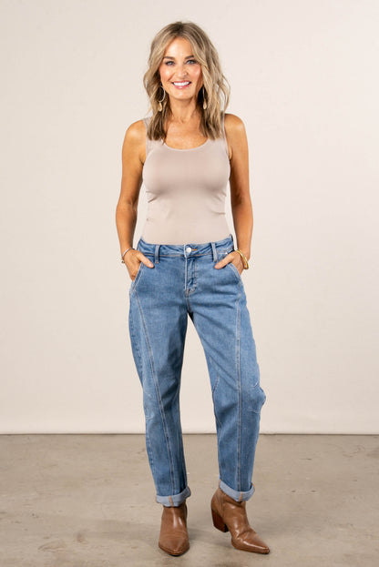 Risen Hollis Mid Rise Crop Barrel Jeans
