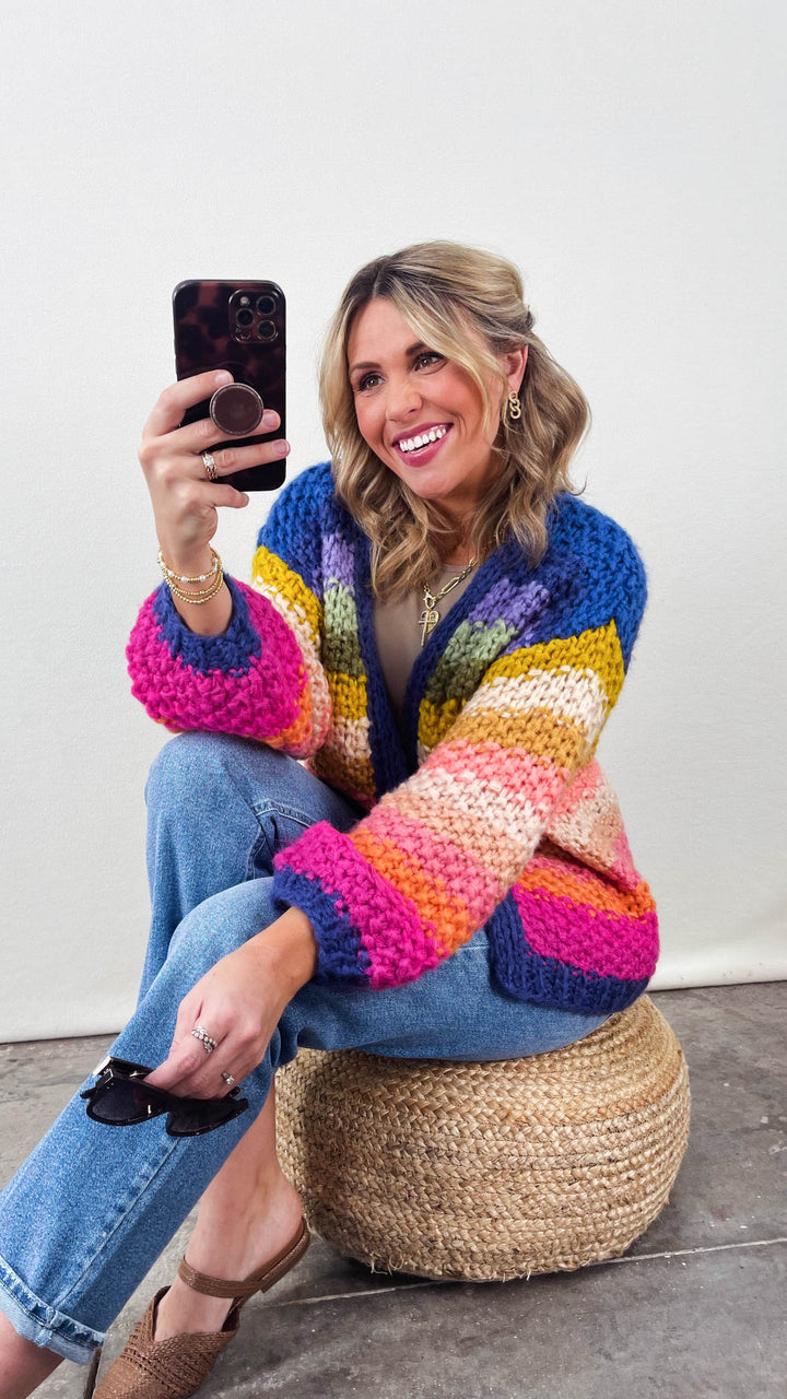 Handmade Rainbow Knit Cardigan