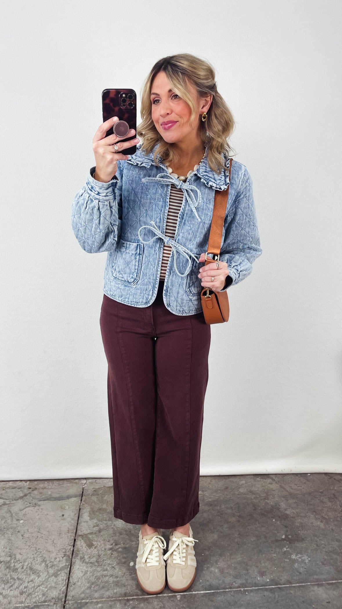 Quilted Bow Front Denim Jacket