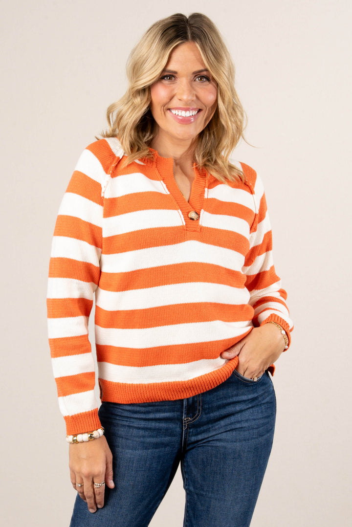 Striped Notch Neck Sweater