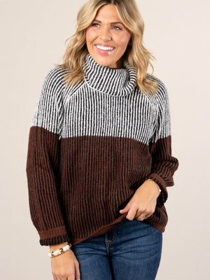 Rib Knit Cowl Neck Sweater
