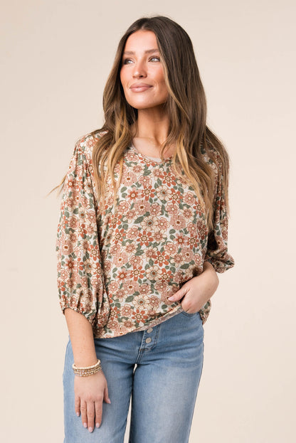Floral Draped Sleeve Top