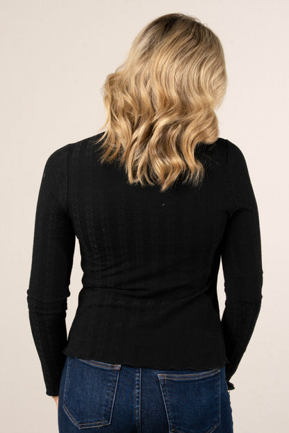 Candance Embossed Stripe Lettuce Hem Top
