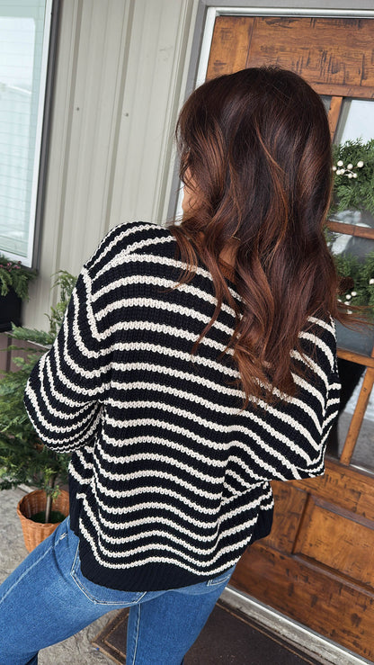 Hayride Striped Knit Sweater Cardigan