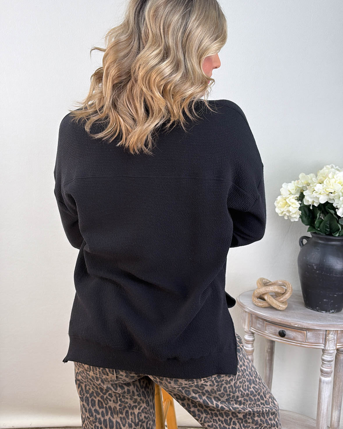 Manchester Textured Knit Hi-Lo Split Hem Top