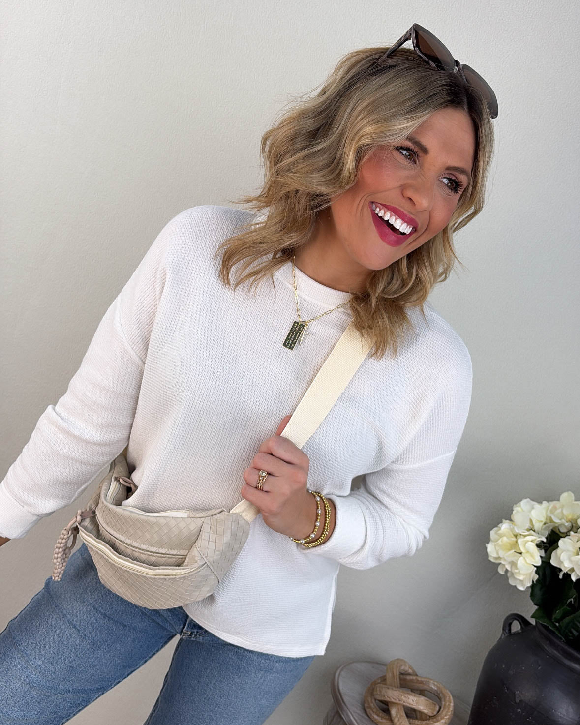 Manchester Textured Knit Hi-Lo Split Hem Top