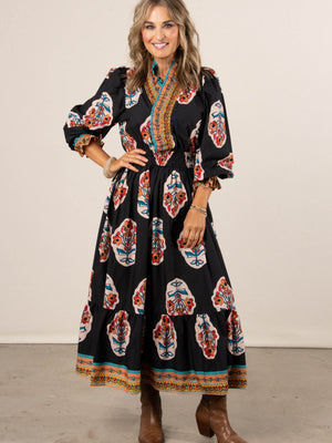 Cynthia Floral Border Print Midi Dress