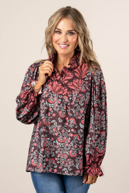 Miriam Mixed Floral Frill Neck Blouse